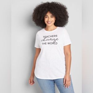 NWT Lane Bryant size 22/24 TEACHERS CHANGE THE WORLD white graphic teacher tee